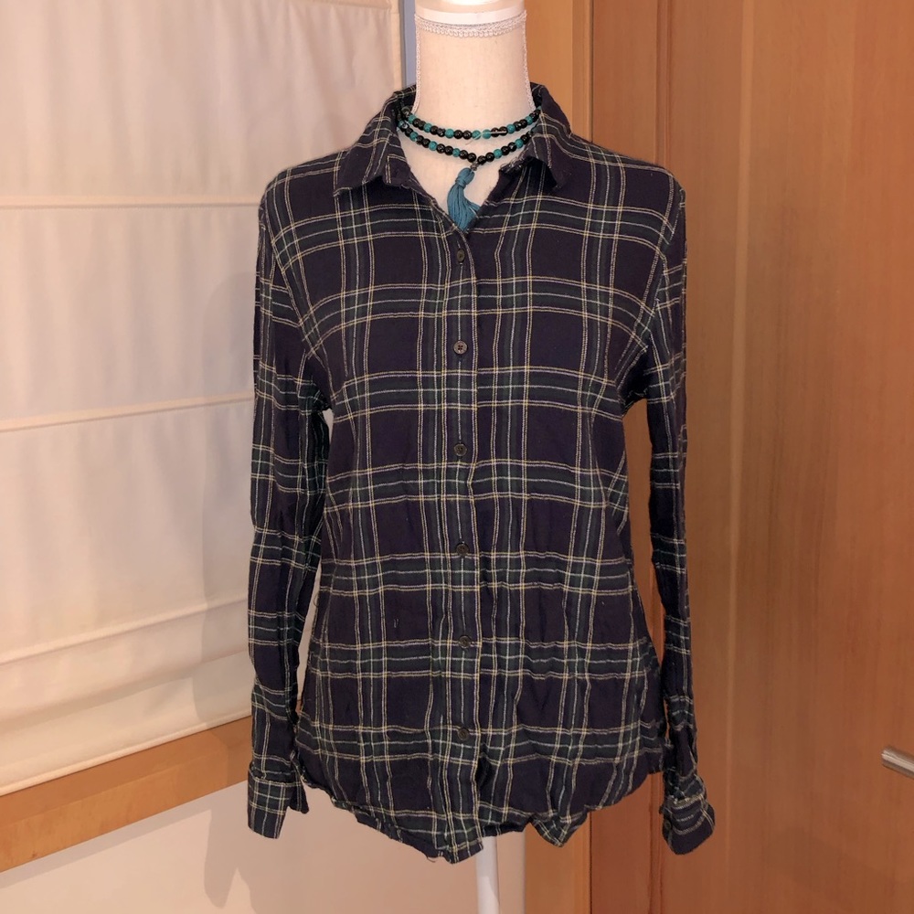 Dip brand size medium flannel green plaid button down shirt